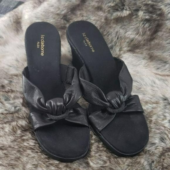 Liz Claiborne sz 10 Gabriell Black Wedge Sandals - Picture 7 of 8